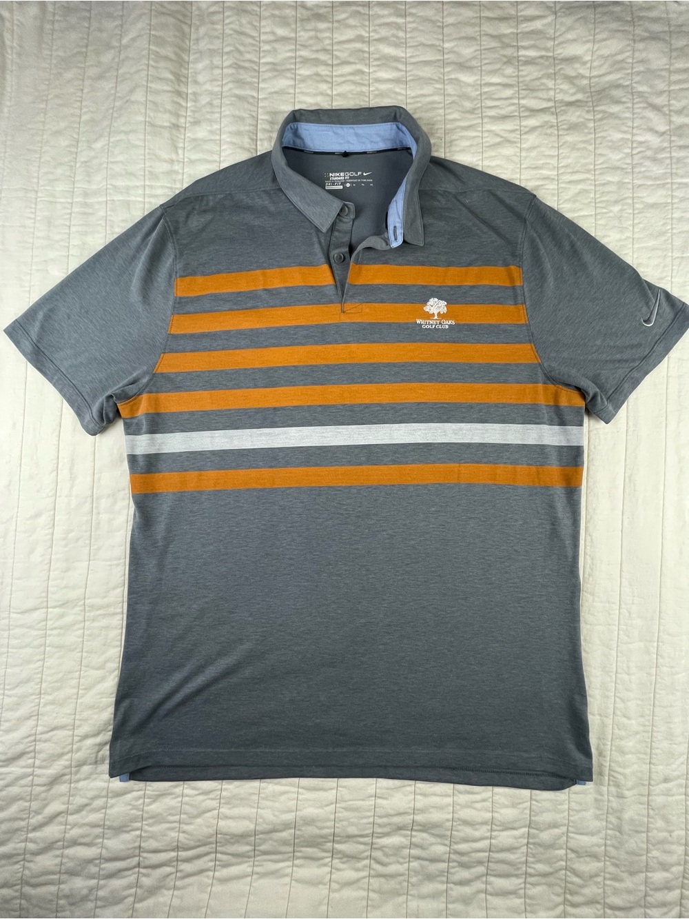 Nike Dri-FIT Whitney Oaks Golf Club California Gray & Orange Stripe Golf Polo XL